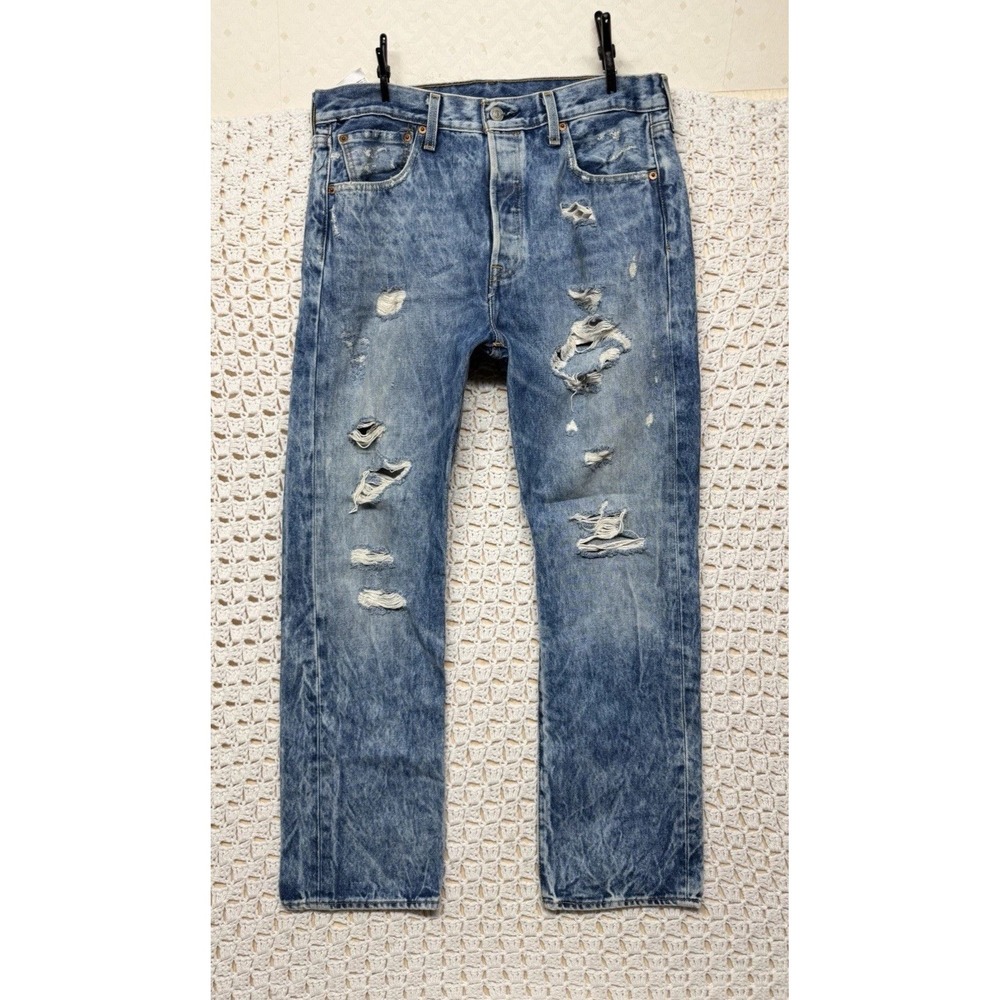 Levis 501 Jeans Mens 33x30 Acid Wash Blue Denim Button Fly Straight Fit Cotton